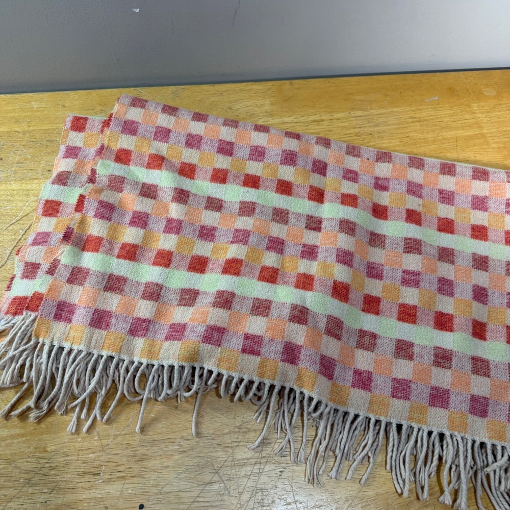 Lands Downunder Throw Blanket Pink Orange Gingham Vtg Style Made in Italy 52x60
